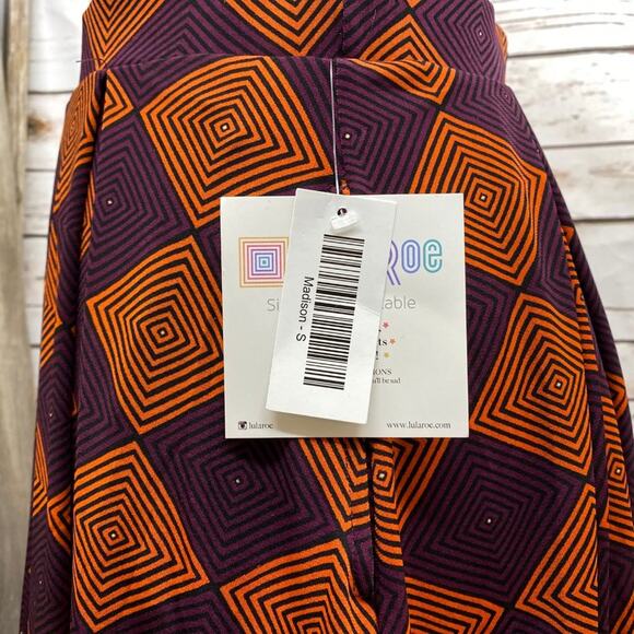 LuLaRoe Madison Skirt S Small Purple Orange Diamond NWT It has Pockets Fall - Picture 2 of 7
